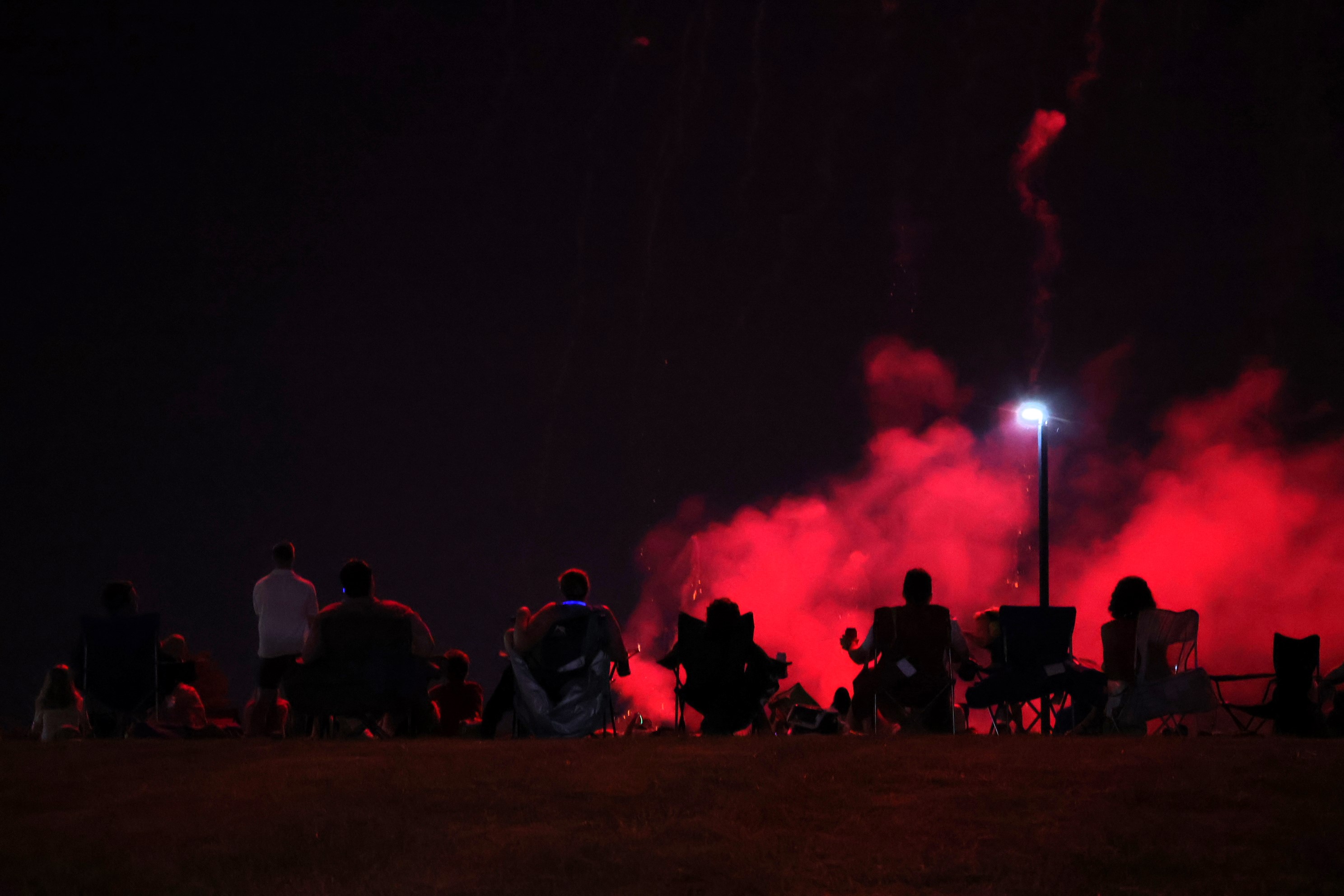 Family watches July 4th firework show